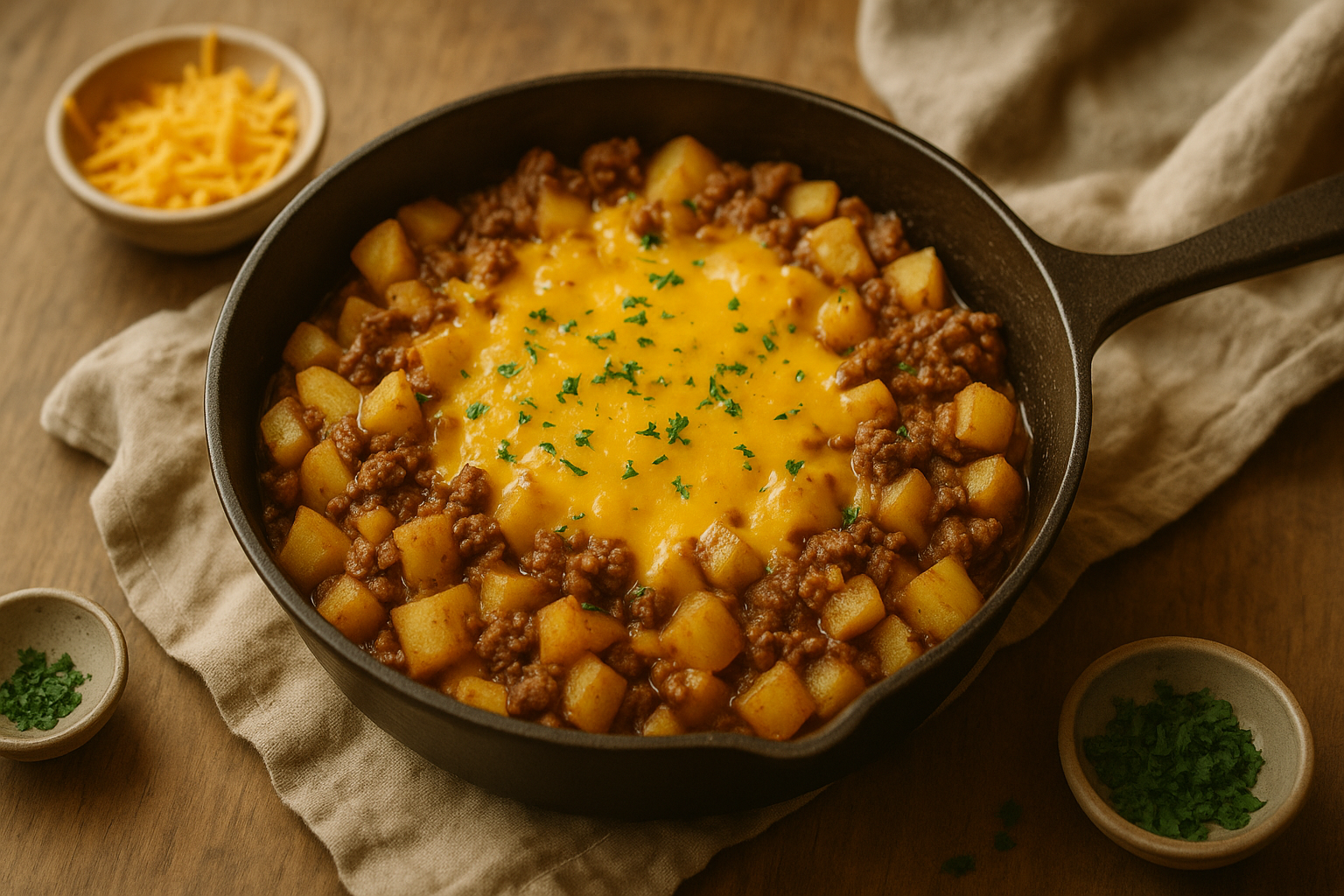 Cheesy Beef & Potato Skillet